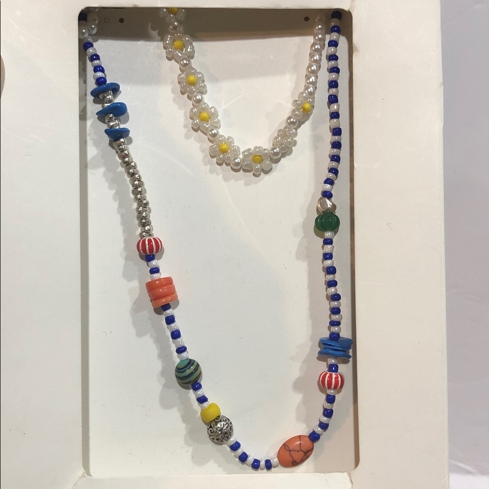 Zara colorful multi beaded double strand 2 layer necklace new